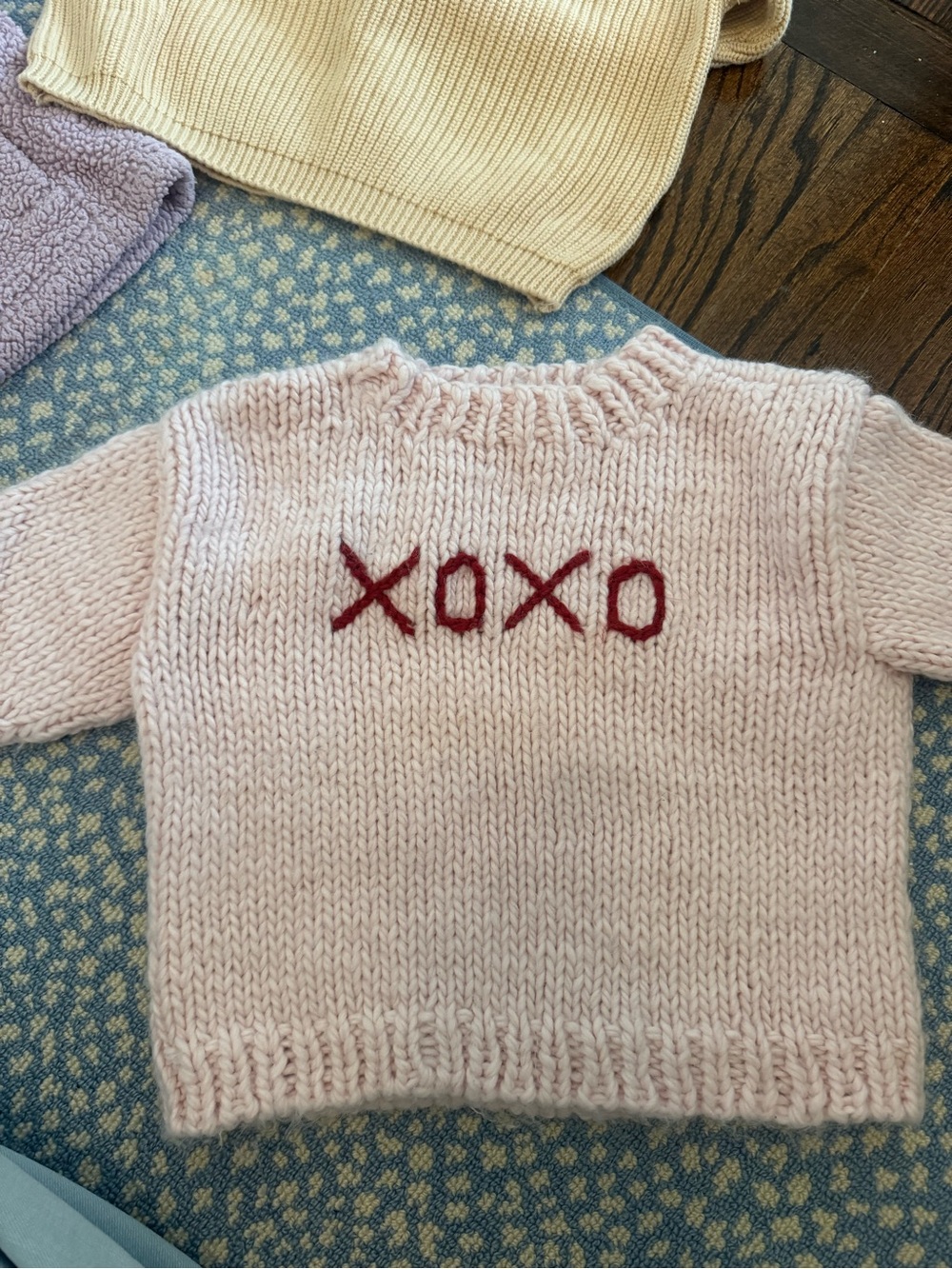 Pink Knit Sweater with Red XO Detail